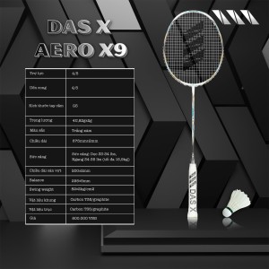 Vợt cầu lông DAS X AERO X9 - Trắng xám