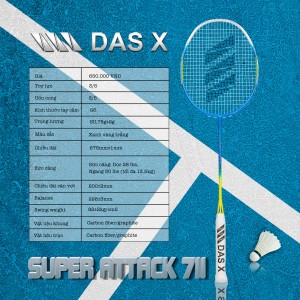 Vợt cầu lông DAS X SUPER ATTACK 7II - Trắng xanh vàng