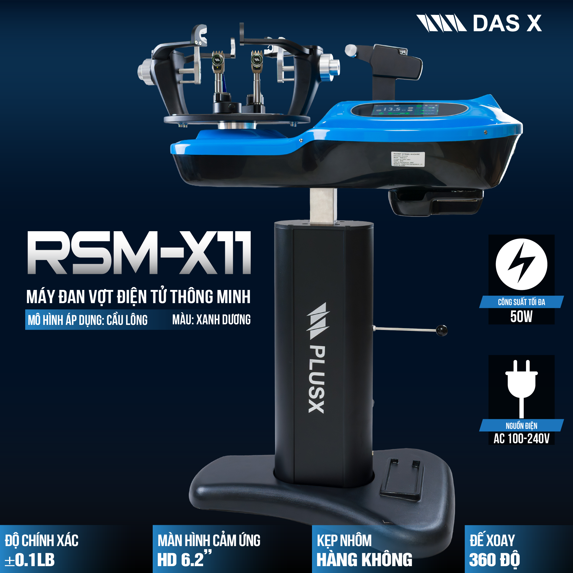 Máy đan vợt điện tử thông minh DAS X RSM-X11 - Xanh Dương