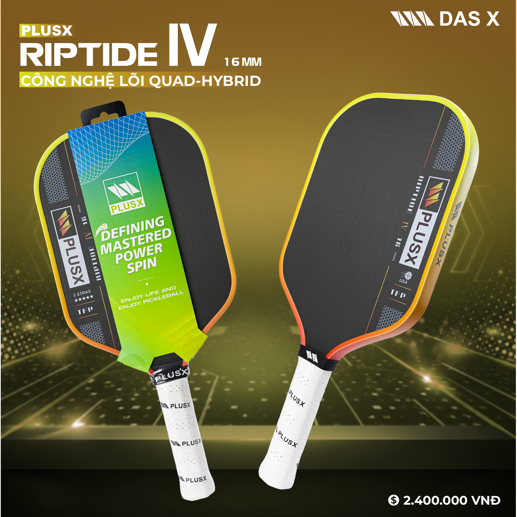 Vợt Pickleball PLUSX RIPTIDE IV - 16MM
