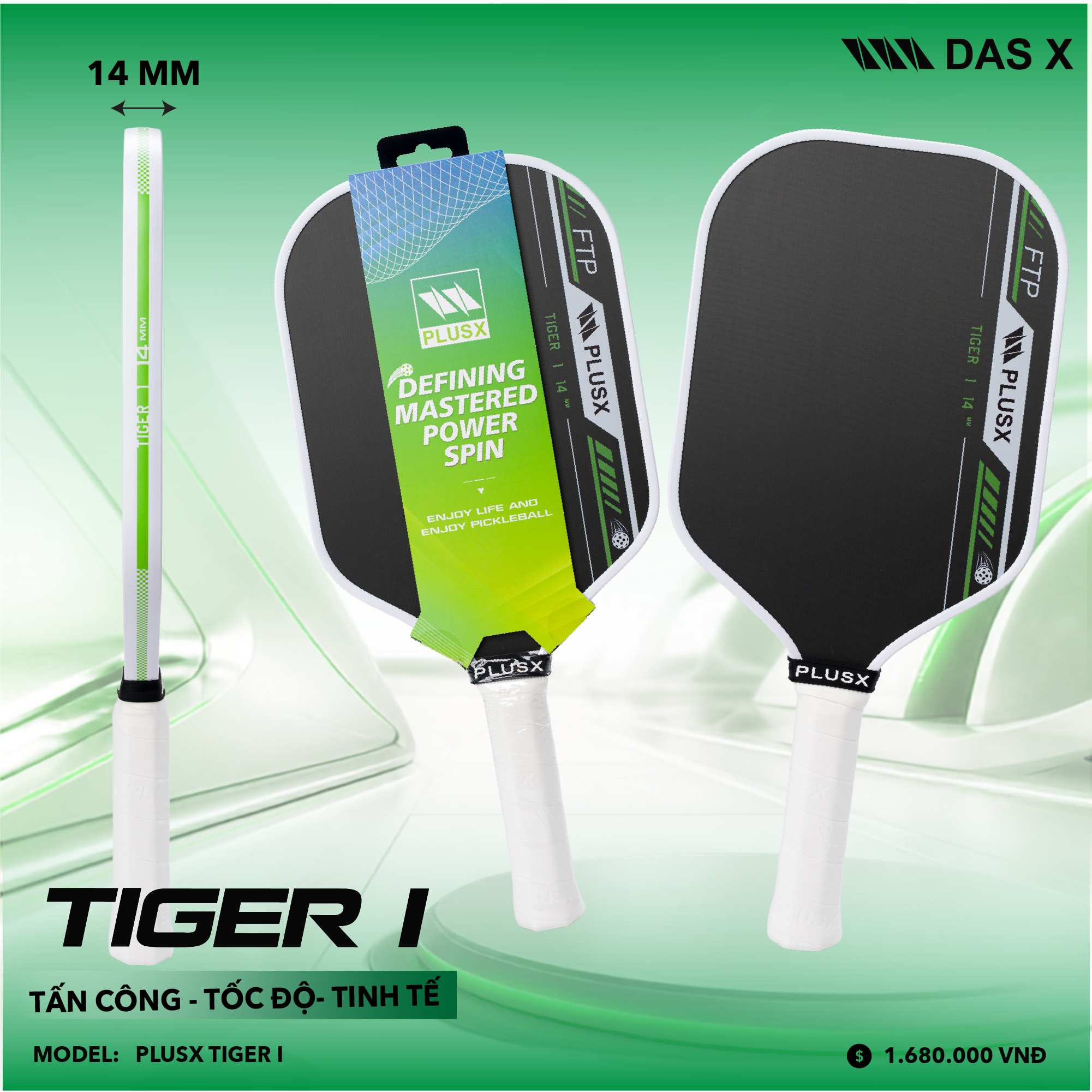 Vợt Pickleball PLUSX TIGER I - 14MM