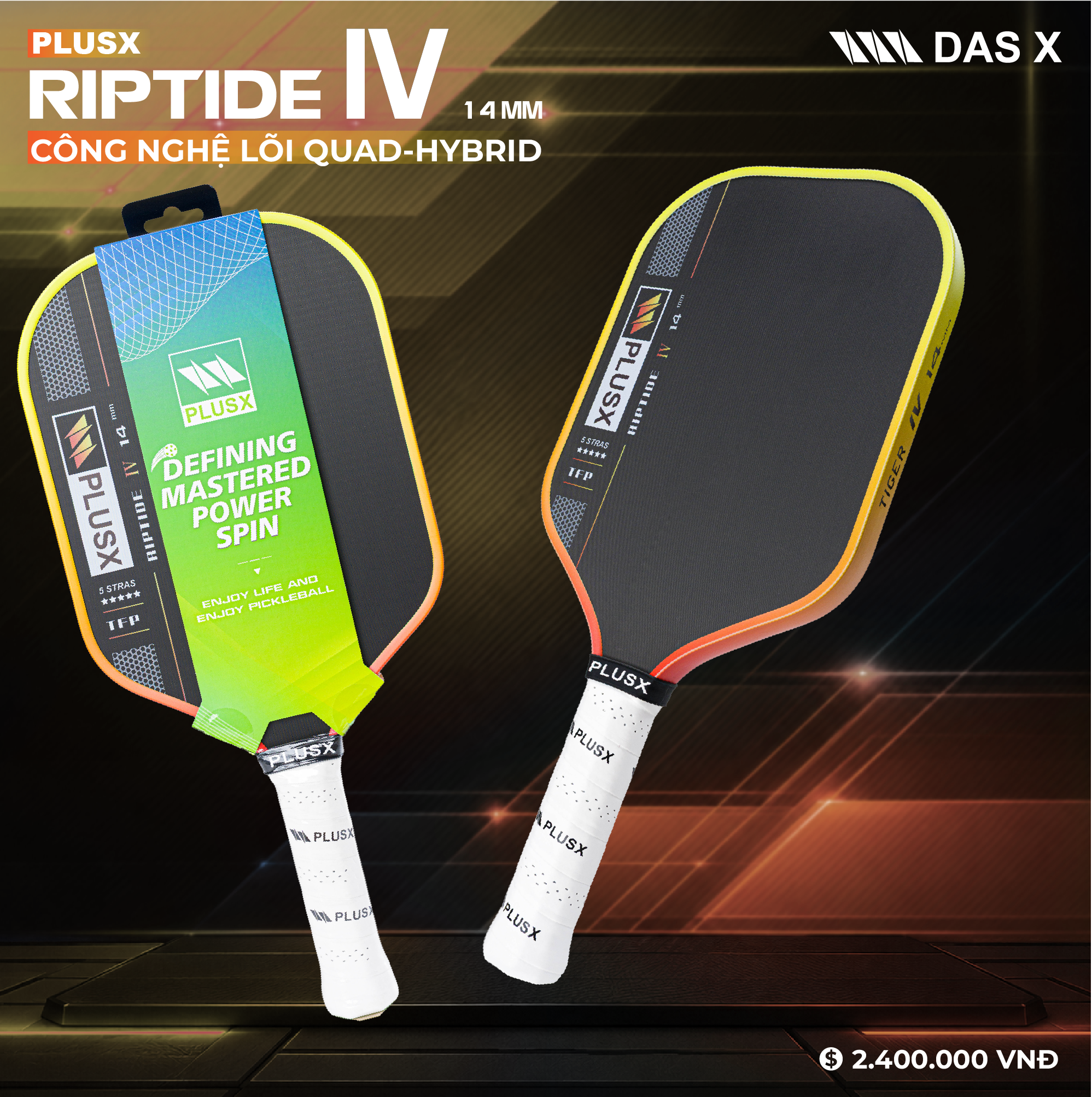 Vợt Pickleball PLUSX RIPTIDE IV - 14MM