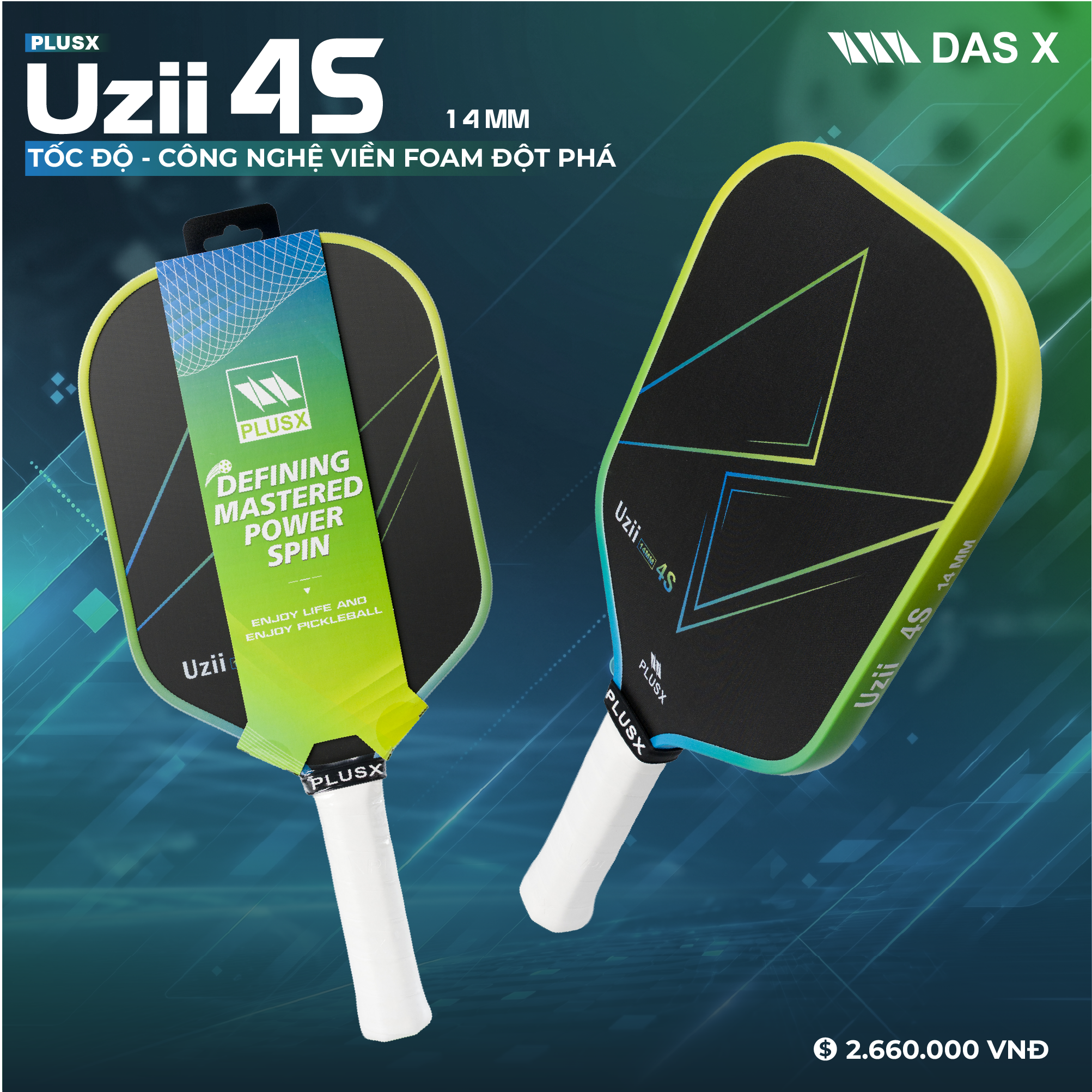 Vợt Pickleball_PLUSX Uzii-4S - 14MM