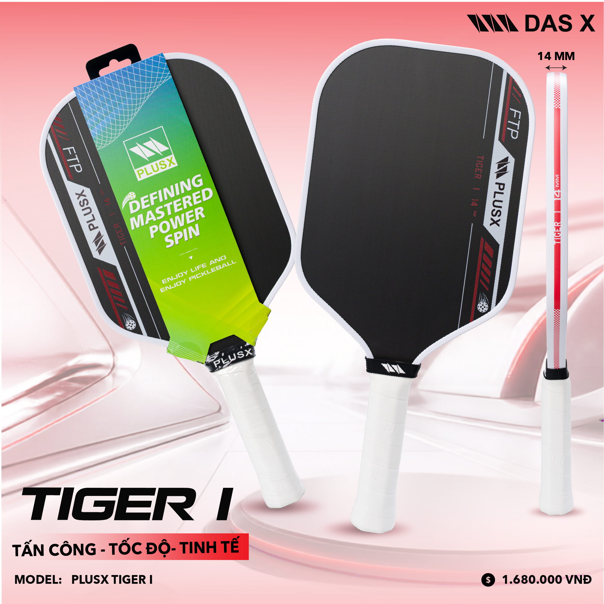 Vợt Pickleball PLUSX TIGER I - 14MM