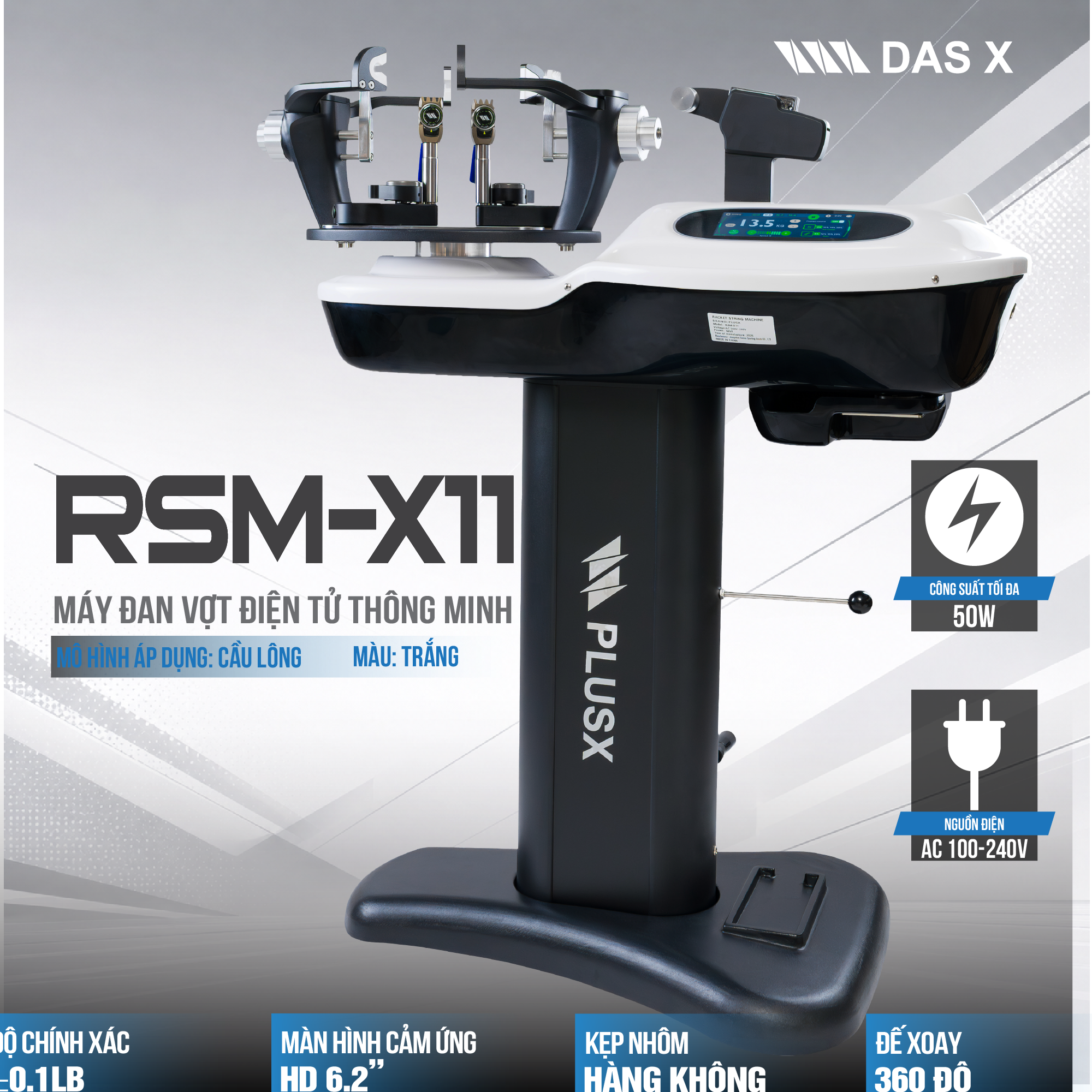 Máy đan vợt điện tử thông minh DAS X RSM-X11 - Trắng