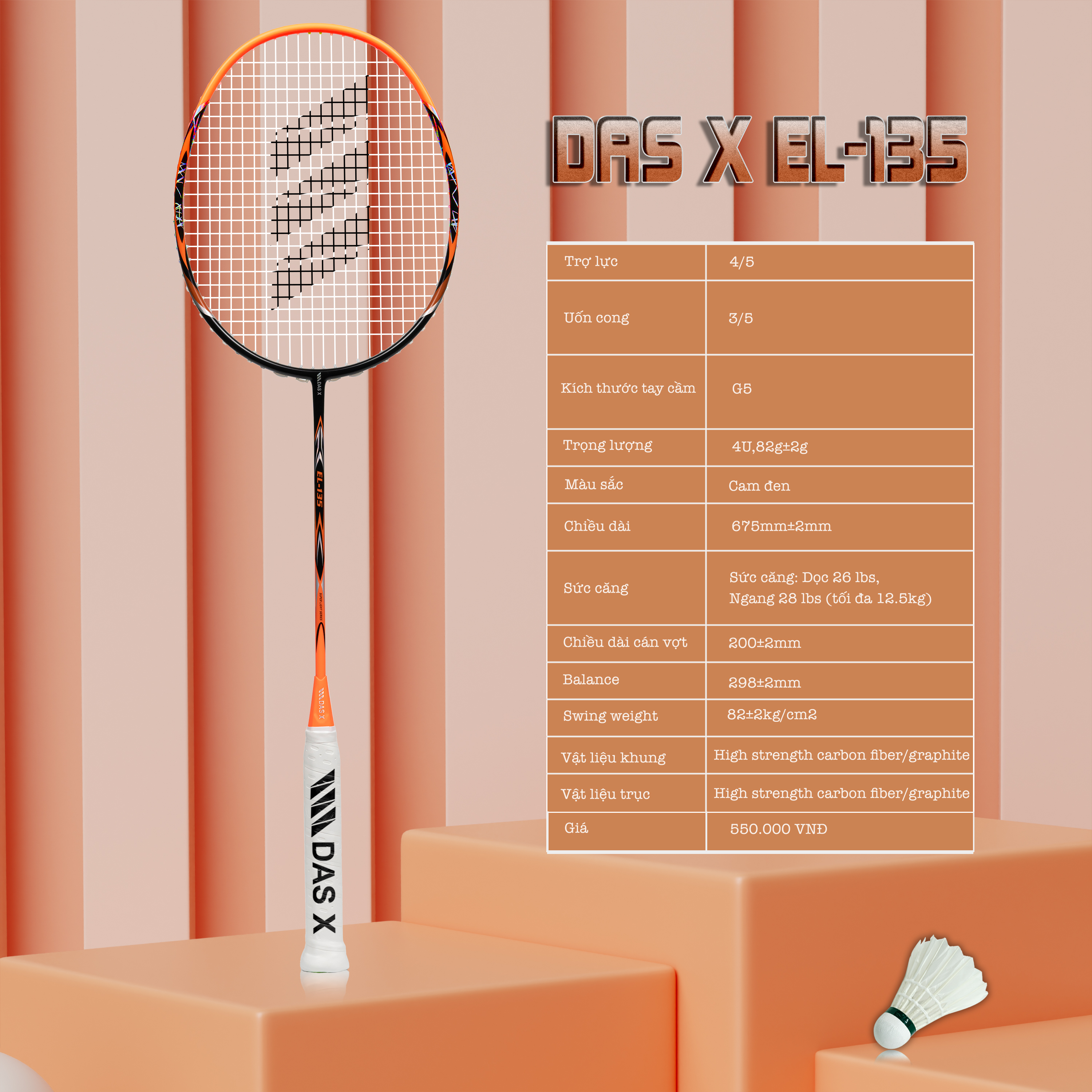 Vợt cầu lông DAS X EL-135 Cam đen