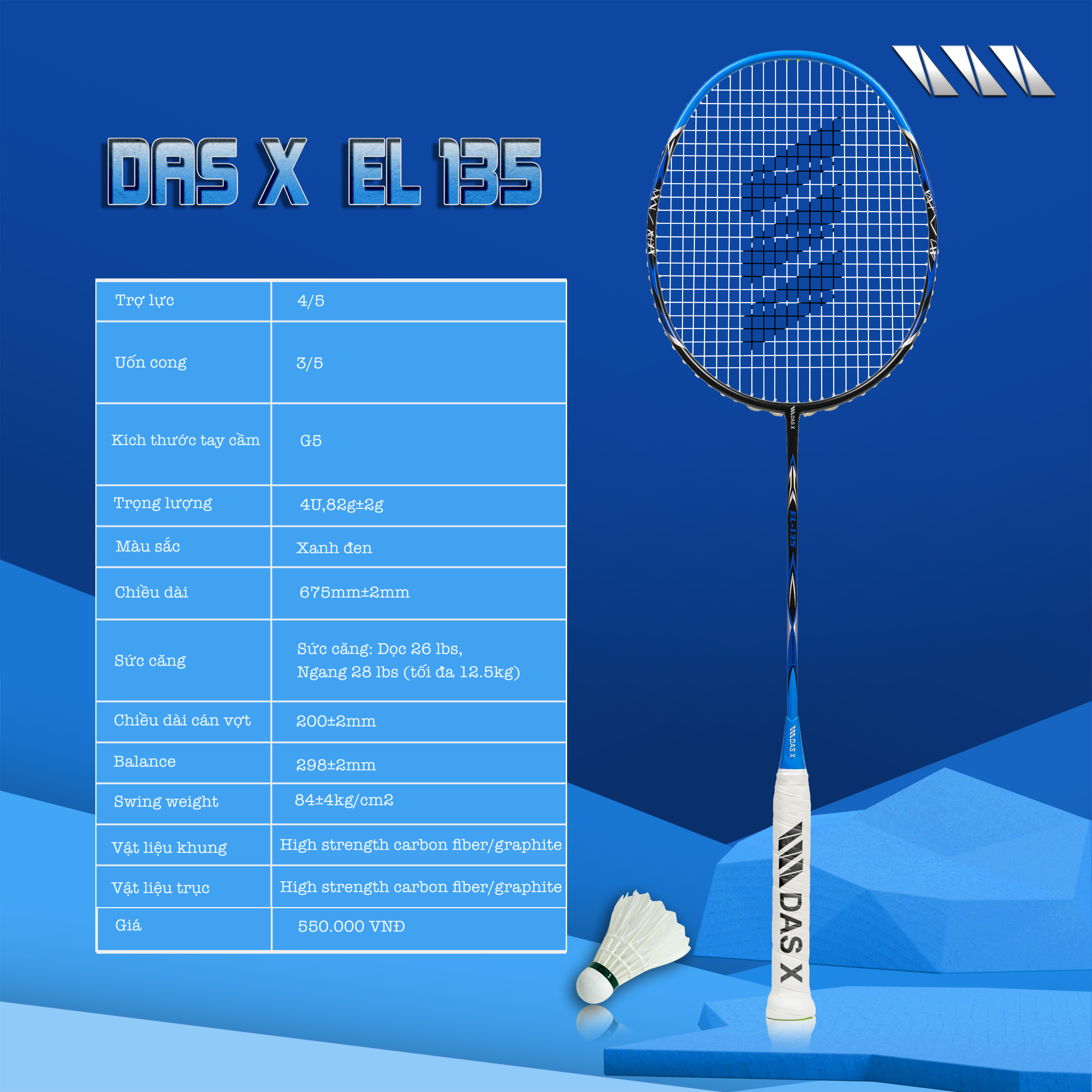 Vợt Cầu Lông DAS X EL-135 xanh đen