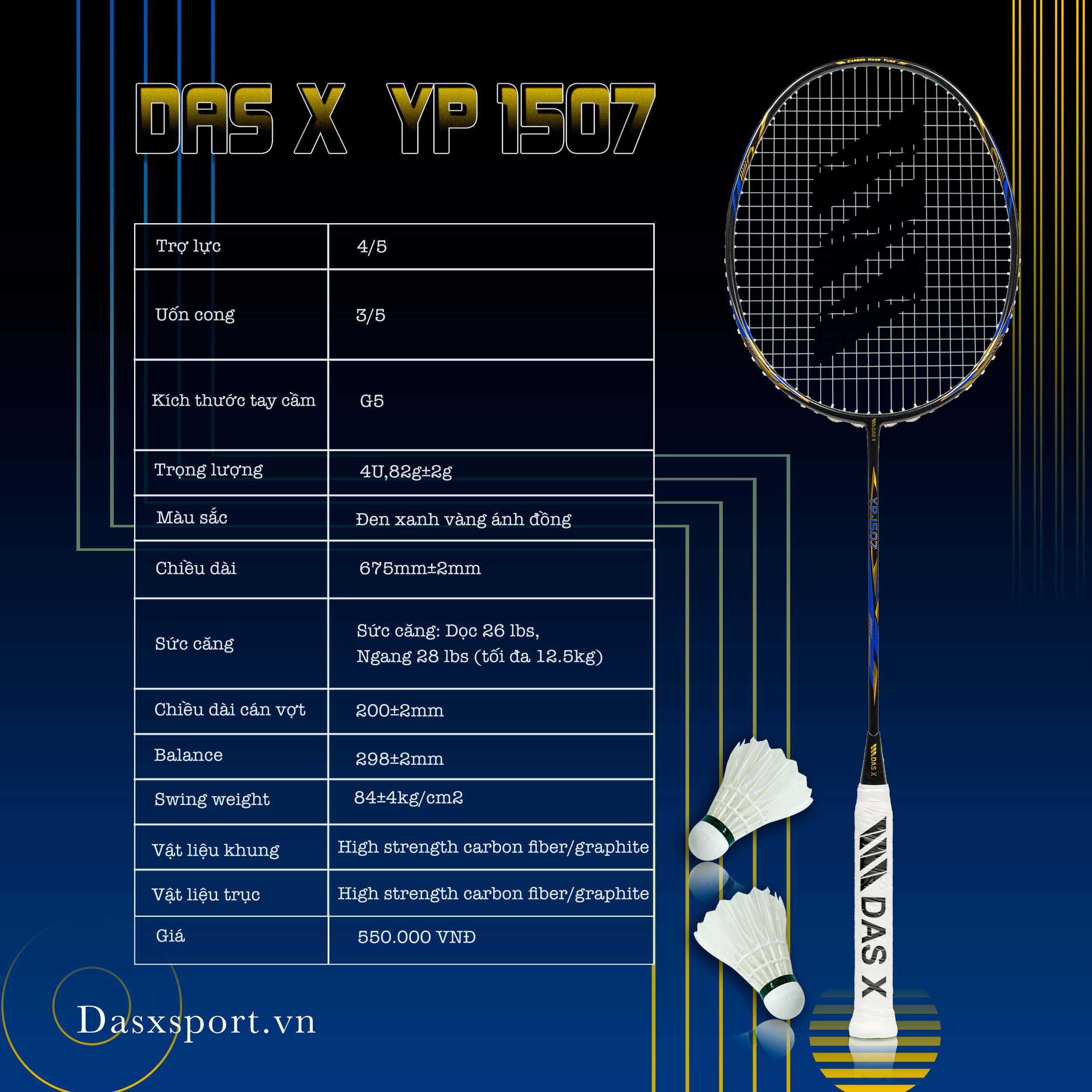 Vợt cầu lông DAS X YP-1507 đen xanh đồng