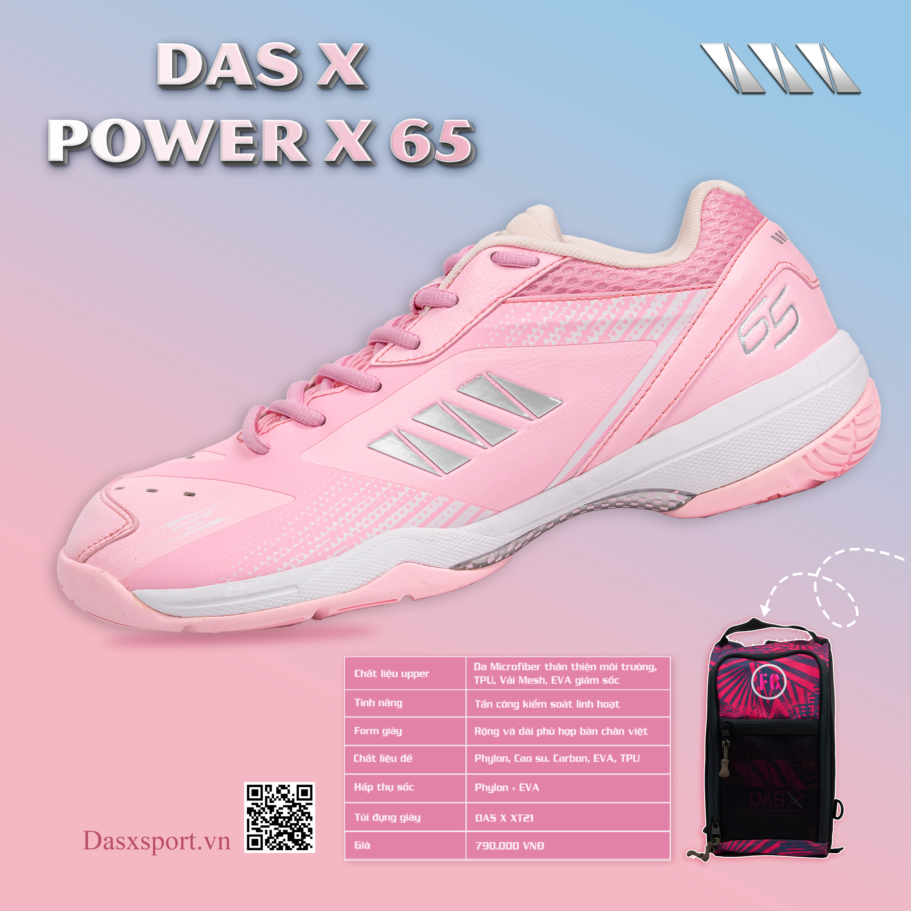 Giày Cầu Lông DAS X POWER X 65 - Hồng hoa anh đào