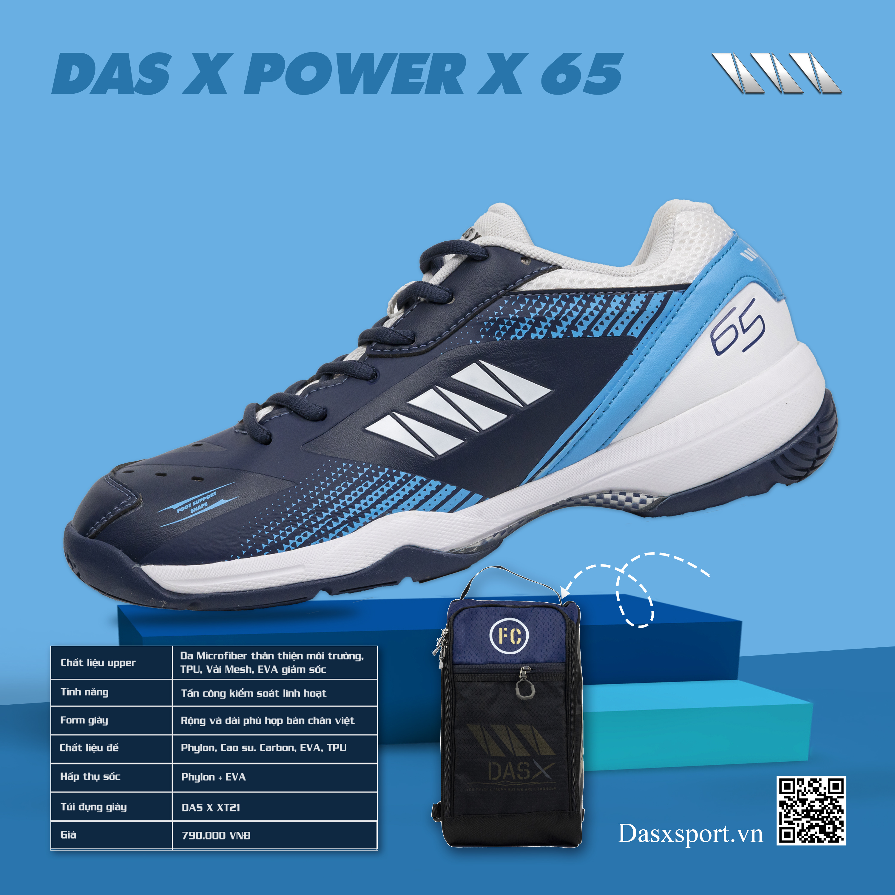 Giày Cầu Lông DAS X POWER X 65 - Xanh navy